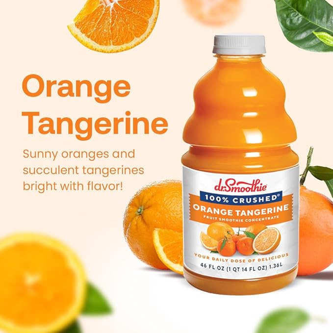 Dr. Smoothie 100% Crushed Orange Tangerine ??No Added Sugar, Made with Real Fruits/Fruit Juice ??Vegan, No Artificial Colors or Flavors ??Sunny Blend of Sweet Oranges & Tangerines ??46 oz Bottle