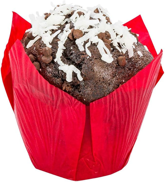Restaurantware Panificio Premium 4 oz Red Paper Tulip Baking Cup: Paper Baking Cups Perfect for Muffins Cupcakes or Mini Snacks - Greaseproof - Disposable and Recyclable - 200ct Box