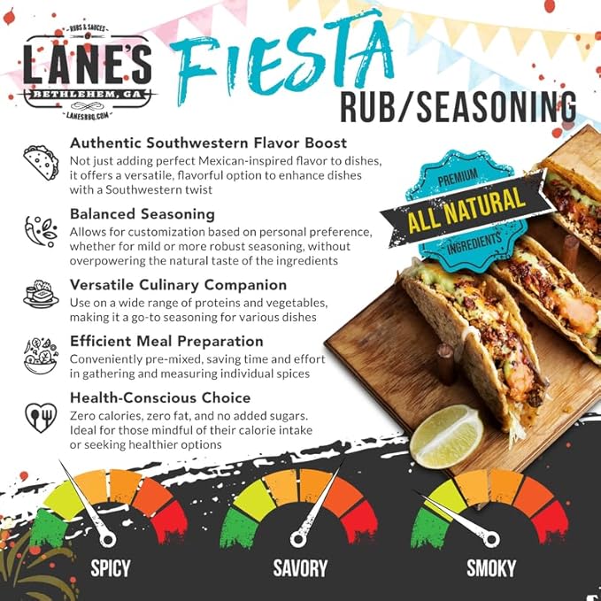Lane's Fiesta Taco Seasoning Mix, All-Natural Keto Taco Seasoning, Chicken Taco Seasoning Mild, No MSG, Gluten Free Taco Seasoning Mix, 12.1 Oz