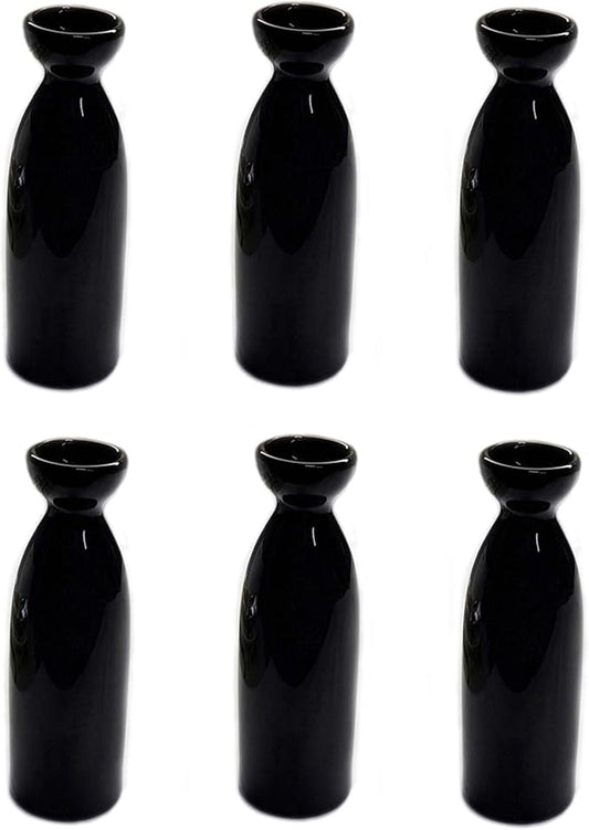 JapanBargain, Porcelain Sake Carafe Sake Bottle for Cold Sake and Hot Sake Microwave Safe,7.5 oz, Black Color, 6 Pack
