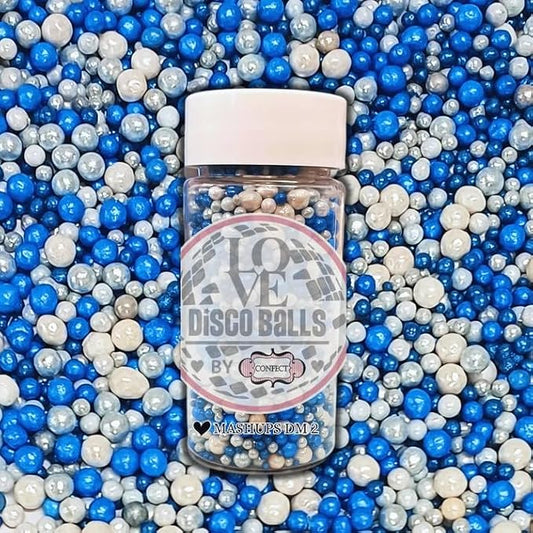 Confect Love Disco Balls Sprinkles Mix | Blue & Silver Pearl Dragees for Cake Decorating, Cupcakes, Cookies, Desserts ??Edible Metallic Sprinkle Toppings for Baking & Parties | Vegan, Gluten-Free, Nut-Free, Soy-Free, Dairy-Free, Palm Oil-Free- 4.2 Oz