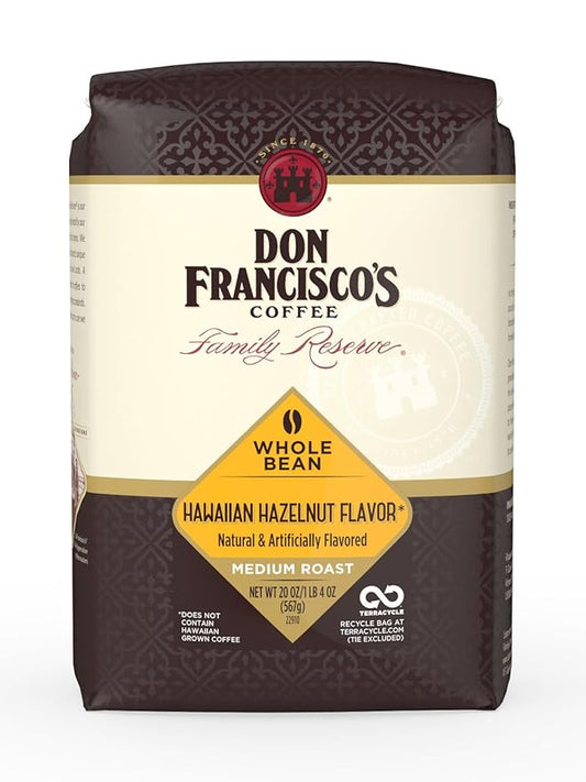 Don Francisco's Hawaiian Hazelnut Whole Bean Coffee, Medium Roast ??Flavored 100% Arabica,20 oz Bag, Premium Coffee for Drip, Pour Over & French Press