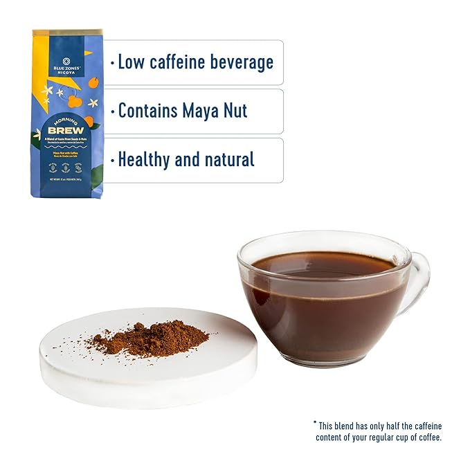 Blue Zones Nicoya - Morning Brew, Maya Nut with Coffee - 100% Natural Ground Coffee Alternative - High Micronutrients - Low Caffeine, Gluten & Sugar-Free (12 oz/ 340g)