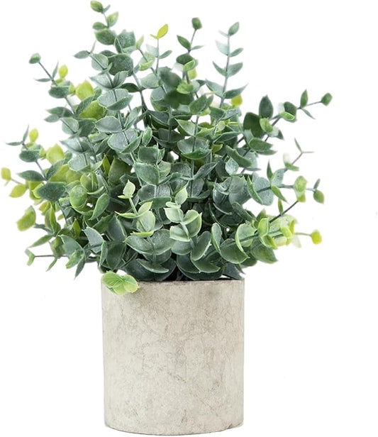 Velener 1 Pack Small Fake Eucalyptus Plant Artificial Potted Plants Indoor for Desk, Shelf, Home Decor Realistic Faux Plant for Office, Bathroom/Living Room Decoration (Sage Green)