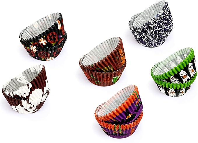 qiqee Halloween 300PCS Mini Cupcake Liners Cupcake Cups 6 Designs Halloween Witch Cupcake Papers Baking Cups Cupcake Wrappers (Small Size)