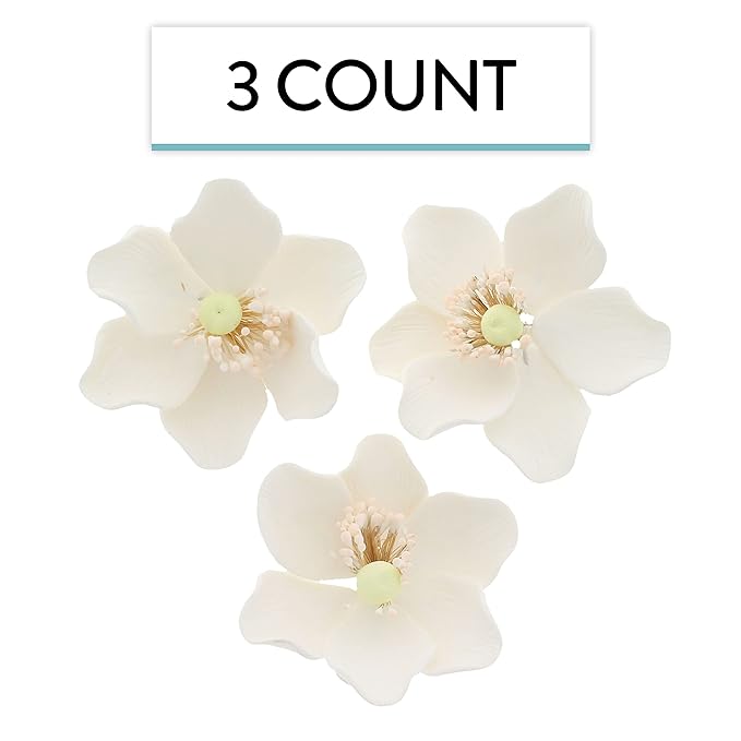 Global Sugar Art Poppy Anemone Sugar Cake Flowers, White with Green Center, 3 Count by Chef Alan Tetreault