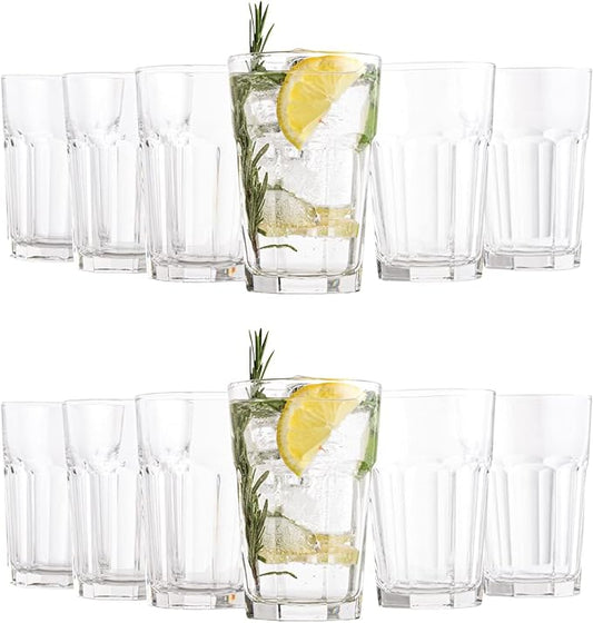 Vikko Large Drinking Glasses, 14 Ounce Glass Cups, Durable Glasses Drinking Set of 12, Stackable Water Glasses, Highball Glasses, Heavy Base Tumblers & Water Glasses, Dishwasher Safe Cups for Kitchen