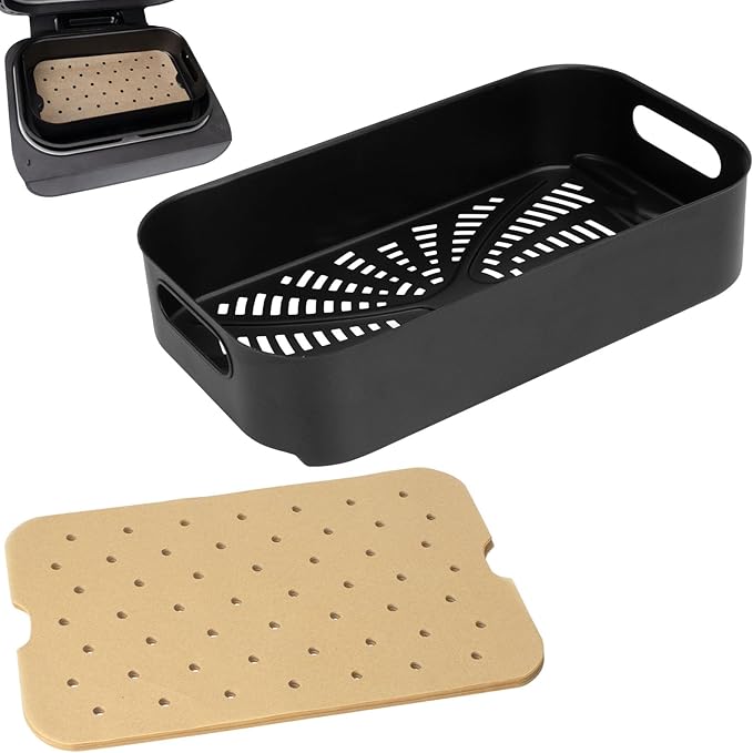 Air Fryer Basket & Paper Liner for Ninja FG551 Foodi Smart XL 6-in-1 Indoor Grill,Non-Stick Air Frying Combo Crisper Basket for Ninja Air Fryer Accessories Disposable Perforated Paper 100-Pack