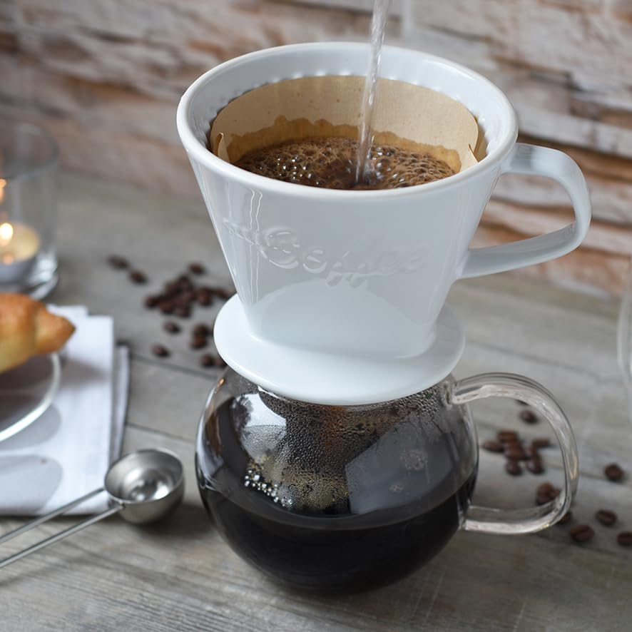 Creano XXL Porcelain Coffee Dripper White - Ceramic Cone Brewer - Pour Over Coffee Maker - Filter