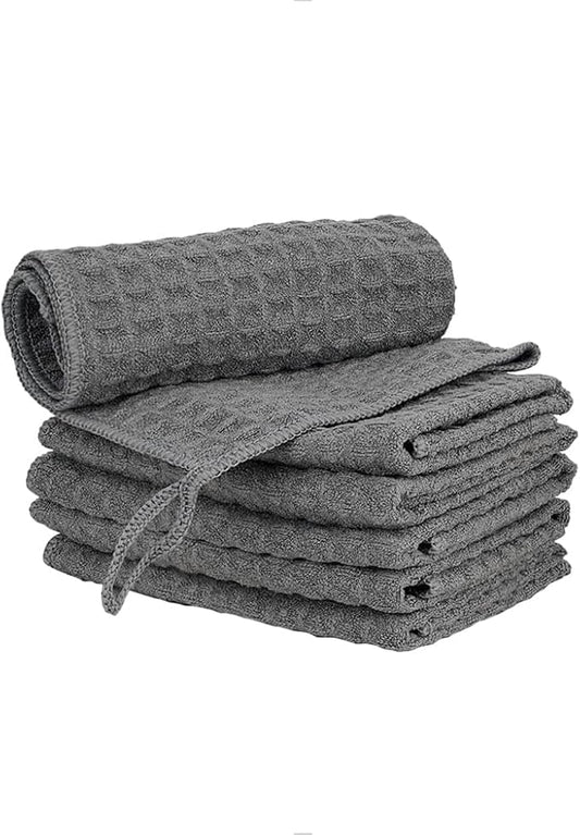 watchget Barista Micro Cloth 6 Pack, Microfiber Barista Cleaning Towels Microfiber Waffle Weave Kitchen Dish Cloth Coffee Bar Towel Coffee Machine Cleaning Cloth, Dark Grey(12"x12")