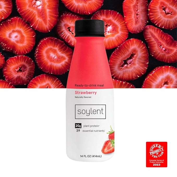Soylent Strawberry Meal Replacement Shake, Ready-to-Drink Plant Based Protein Drink, Contains 20g