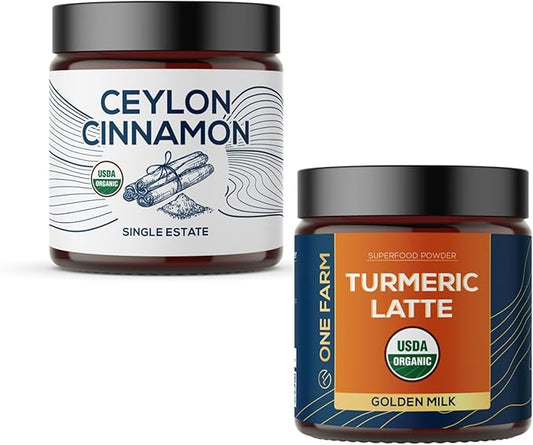 Organic Ceylon Cinnamon & Turmeric Latte Powder ??USDA Organic, Fair-Trade, Non-GMO, with Ashwagandha, Lion???Mane, Ginger ??Perfect for Cooking, Golden Milk, Smoothies & Tea