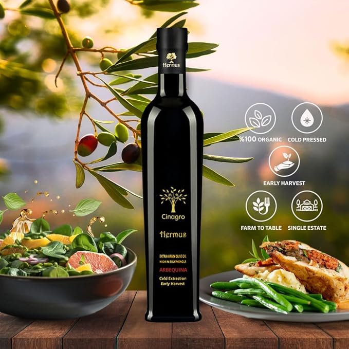 Hermus by Cinagro Extra Virgin Olive Oil, Arbequina Variety, High Polyphenols (500+ ppm), Cold Press, Early Harvest, Turkish Origin, Single Estate. (1)