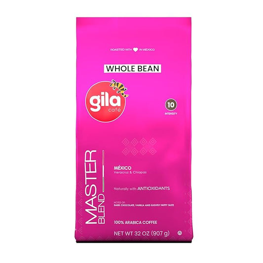 gila café Whole Beans Coffee Medium Roast Master Blend 32oz (1-Pack) - 100% Mexican Arabica Roasted Coffee Beans - Made with Coffeeberry - Chocolate, Vanilla, Hazelnut Notes