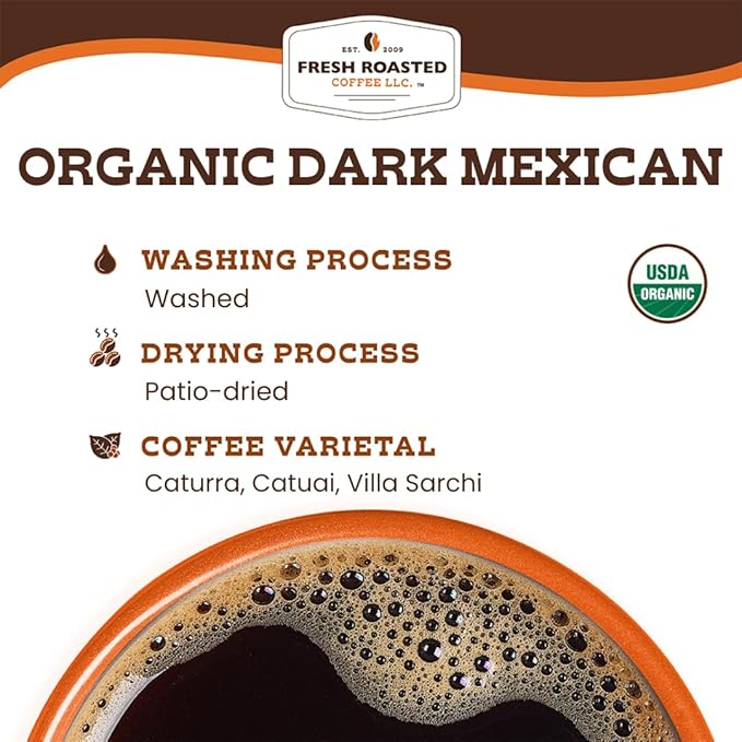 Fresh Roasted Coffee, Organic Dark Mexican, Dark Roast, Mold & Mycotoxin Tested, Kosher, 12 oz, Ground