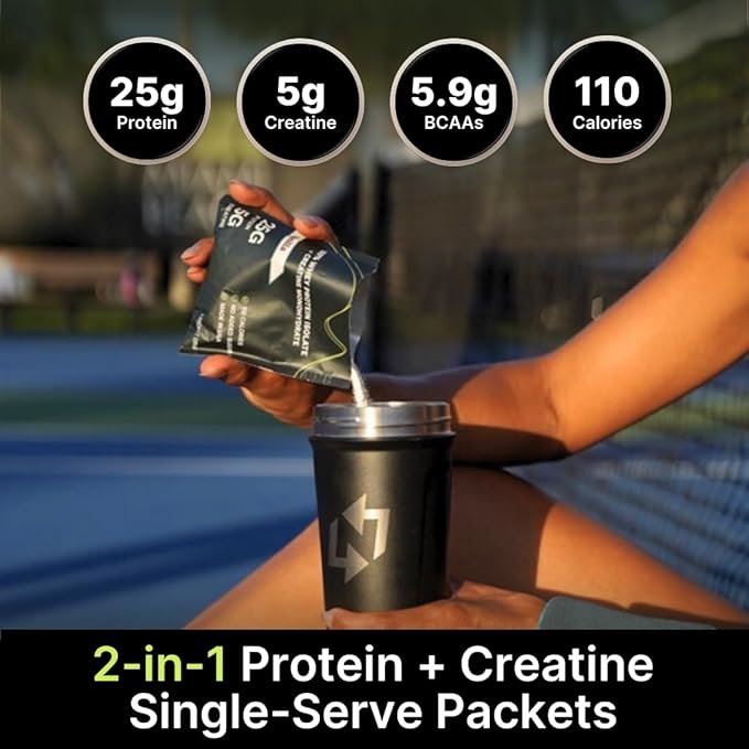 Travel Whey Protein Isolate Packets ??Single-Serve Protein Powder ??25g Protein + 5g Creatine ??Vanilla (15-Pack)