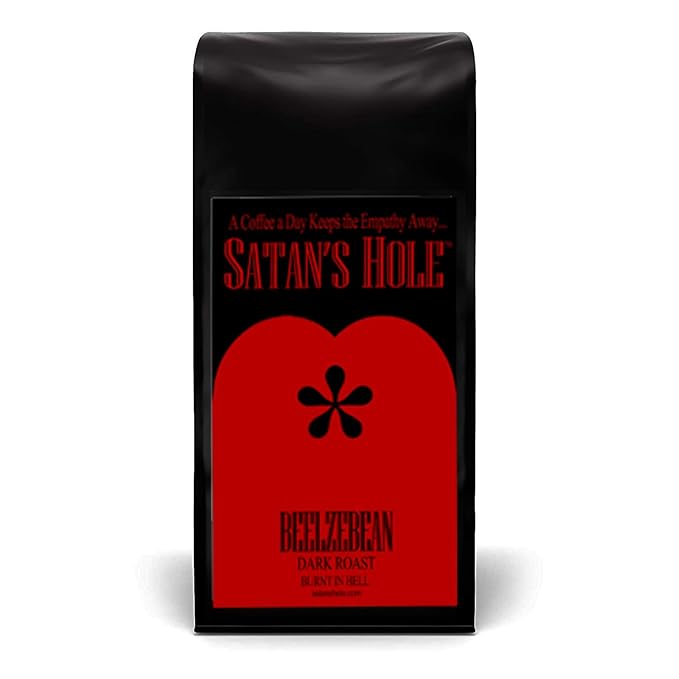 Satan???Hole Beelzebean Dark Roast Coffee, Under-World's BEST Coffee, Fair Trade, Organic, 16 Ounce, Ground for Drip, Devilishly Delicious, Unscrupulously Dark, Wake the Hell up!