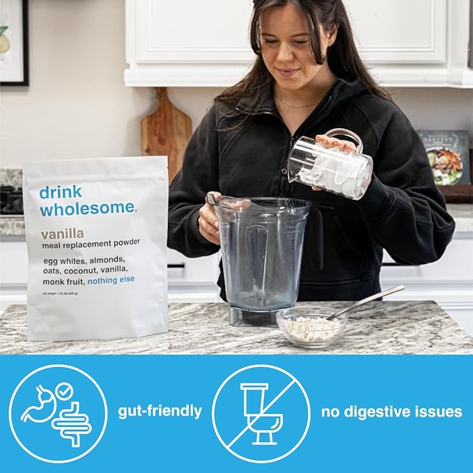 Drink Wholesome Vanilla Meal Replacement Powder | for Sensitive Stomachs | Gut Friendly | Additive & Dairy Free | No Artificial Sweeteners | No Bloating, Farts or Gas | No Constipation or Diarrhea