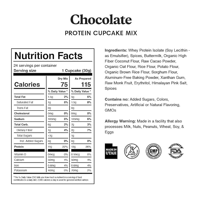 ProDough High Protein- Gluten Free Cupcake Mix, Low Carb, 13g of Protein per Cupcake, No Added Sugars, Keto Friendly, Makes 12, Healthy Dessert (Chocolate)