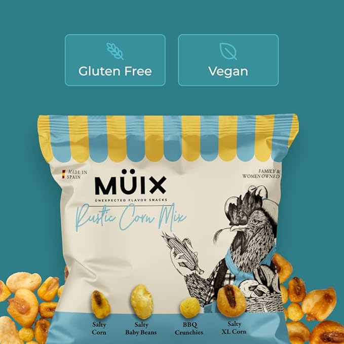 M체ix Snacks, Special Flavor Trail Mix, Rustic Mix, Mix Snacks (Salty Corn, Salty Baby Beans, BBQ Crunchies, Salty XL Corn) - 2.3 Ounce Bags (Pack of 16 Bags)