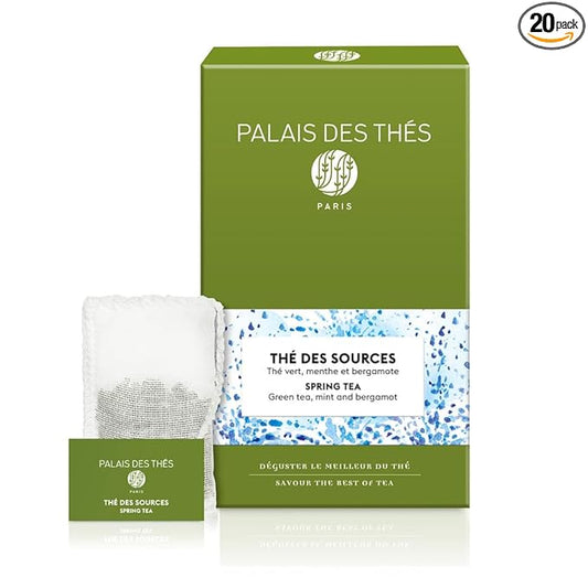Palais des Th챕s - Spring Green Tea, Mint & Bergamot - 20 Cotton Tea Bags, Serves 20 Cups