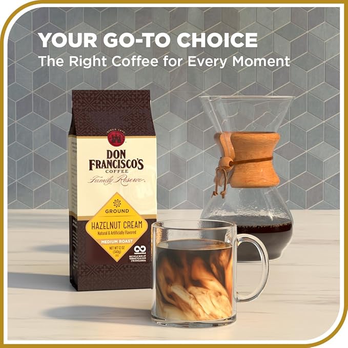 Don Francisco's Hazelnut Cream Ground Coffee, Medium Roast ??Flavored 100% Arabica,12 oz Bag, Premium Coffee for Drip, Pour Over & French Press