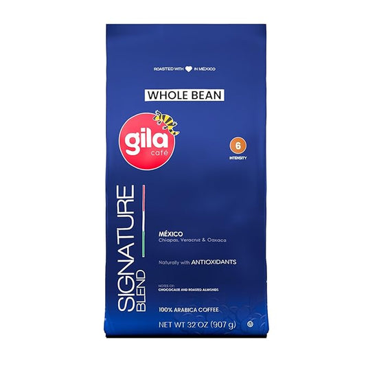 gila café Whole Beans Coffee Medium Roast Signature Blend 32oz (1-Pack) - 100% Mexican Arabica Roasted Coffee Beans - Made with Coffeeberry - Chocolate, Roasted Almond Notes
