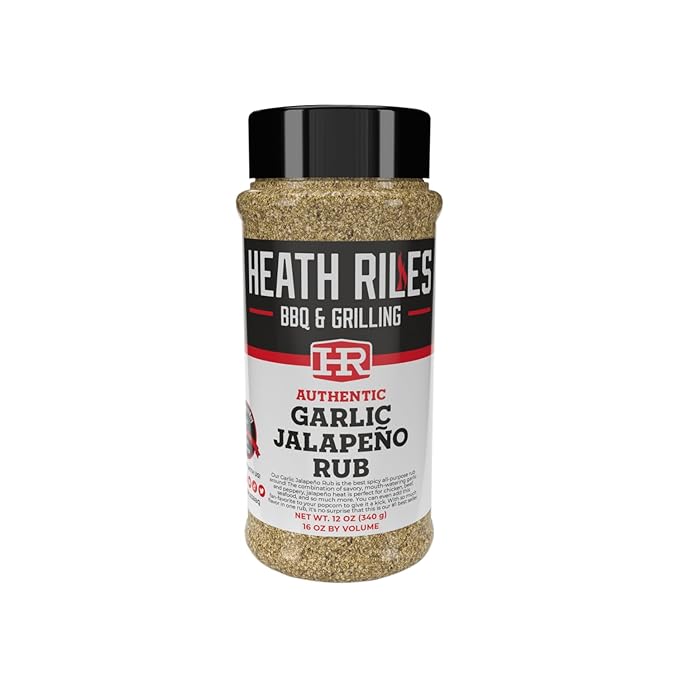 Heath Riles BBQ Rub - Garlic Jalapeño Seasoning, Champion Pitmaster Recipe, Legendary Rubs For Smoking & Grilling, 70+ BBQ Championships, 12 oz.