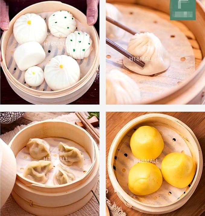 100pcs Air Fryer Liners, 10 inches Bamboo Steamer Liners, Premium Perforated Parchment Steaming Papers, Non-stick Steamer Mat Liner for Air Fryers Baking Cooking Oven