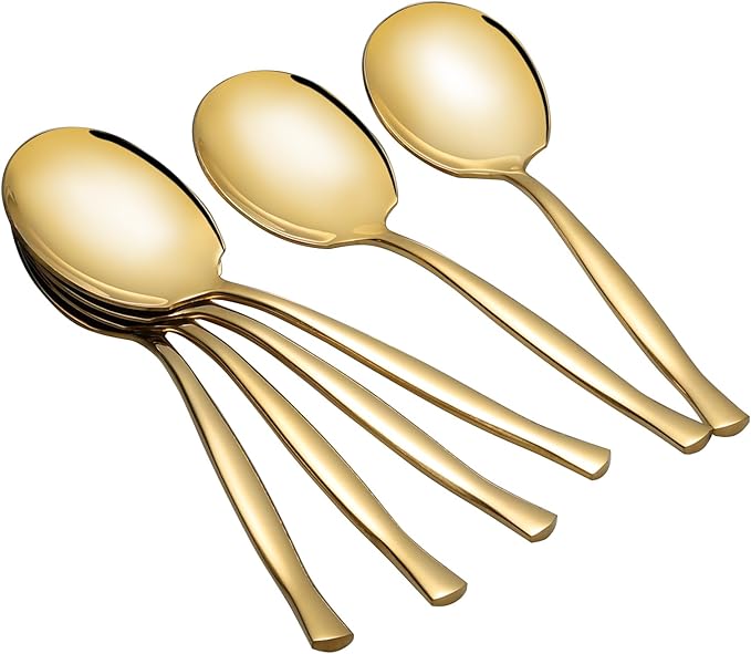 8 Pieces Gold Serving Spoons, Stainless Steel Large Buffet Spoons