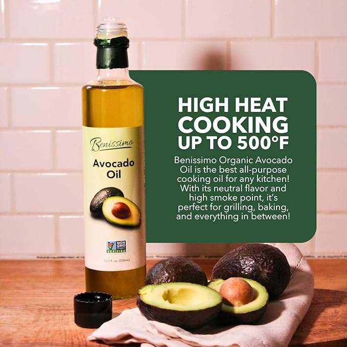100% Pure Avocado Oil in Glass Bottle, Allergen-Free and Non-GMO, Premium Cold-Pressed Cooking Oil for Saut챕ing, Baking, Grilling, and Salad Dressings, 8.45 fl oz