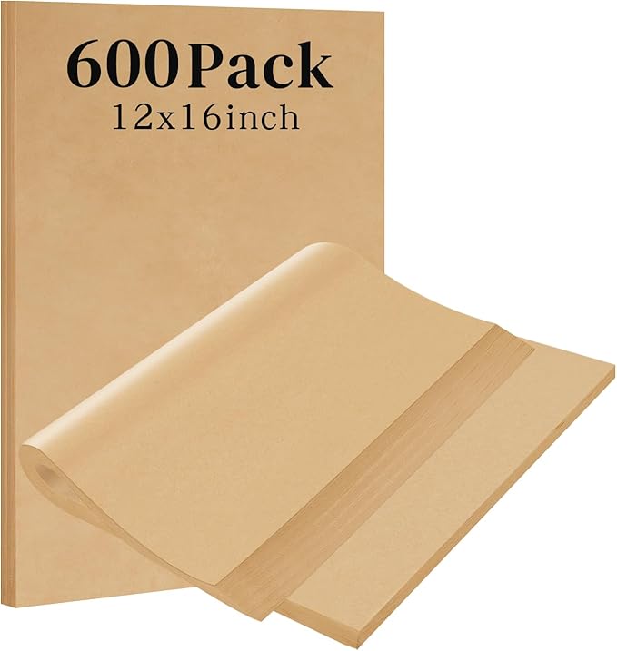 600Pcs Unbleached Parchment Paper Sheets for Baking, 12 x 16 Inch, Non-Stick Precut Half Sheet Parchment Paper for Baking, Cooking, Air Fryer, Oven (12?œx16??600pack)