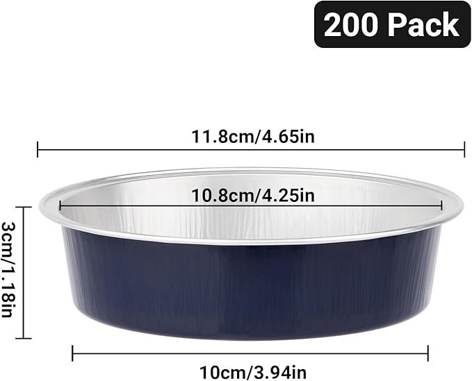 Beasea Aluminum Baking Cups, 7.3oz 200 Pack 4??215ml No Lids Disposable Ramekins Foil Cups Baking Ramekin Cup Cupcake Aluminum Mini Baking Cups for Party - Dark Blue