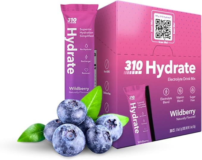 310 Nutrition Wildberry Electrolytes Powder Packets: Supercharge Your Water for Refreshed, Balanced, and Energized Hydration. Convenient on-The-go Packets Make it Easy to Stay hydrated During a b