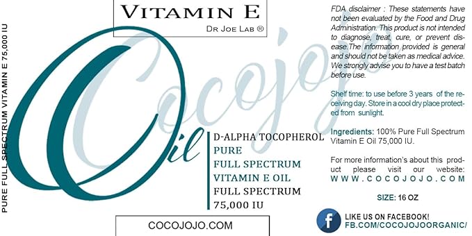 cocojojo Organic Liquid Vitamin E Oil for Skin, for Hair, Face, Body Oil, 100% Pure Natural Cold Pressed Unrefined, Moisturizes & Nourishes, Non GMO - 16 Oz