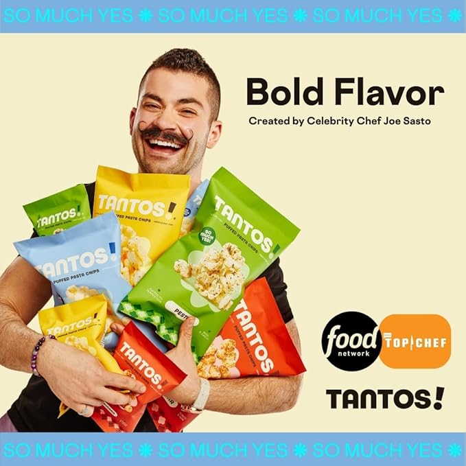 Tantos! Puffed Pasta Chips ??Healthy Pasta Snack by Top Chef Joe Sasto ??Plant-Based, Low Calorie, Crunchy Chips ??Variety Pack ??Marinara, Pesto, Cacio e Pepe, Classico ??Gourmet Bold Flavors (1 oz 6 Pack, Classico)