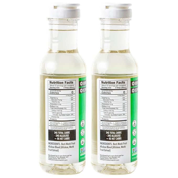 Wholesome Yum Keto Simple Syrup - Skinny Sugar Free Simple Syrup With Monk Fruit & Liquid Allulose - Natural Sweetener For Drinks, Cocktails, Coffee, & Cooking - Low Carb (12 fl oz, 2 Pack)