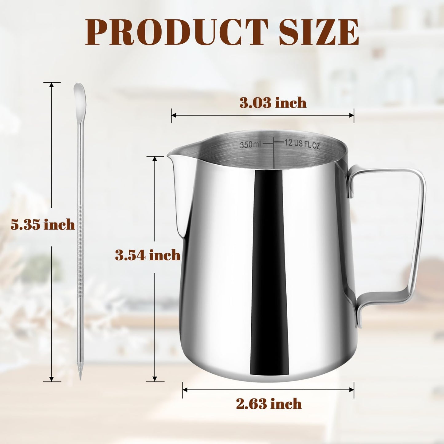 Amrules Milk Frothing Pitcher, 12oz Milk Frother Cup with Clear Scale, 304 Stainless Steel