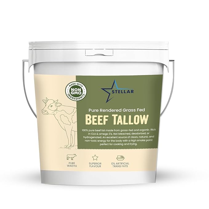 Stellar - Beef Tallow - 100% Grass-Fed & Finished - Good for Cooking, Baking and Frying - Food Grade - 15 LBS