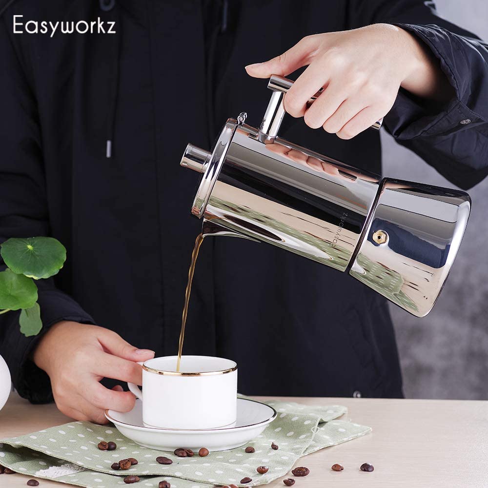 Easyworkz Diego Stovetop Espresso Maker Stainless Steel Italian Coffee Machine Maker 4Cup 6.8 oz