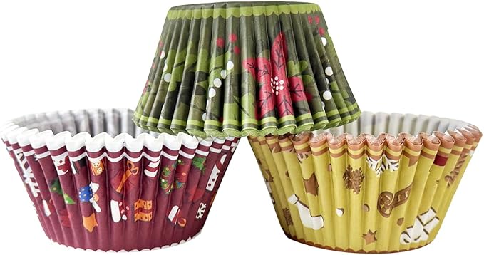 qiqee Christmas Jumbo Cupcake Liners 300PCS Cupcake Liners Cupcake Cups 6 Designs Christmas Gingerbread Man Cupcake Papers Baking Cups Cupcake Wrappers (Large Size)