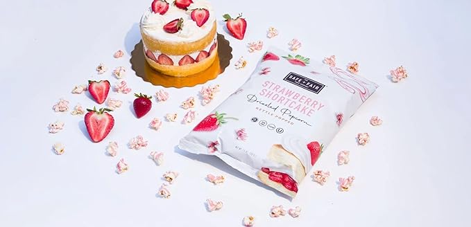 Safe + Fair Food Company Plant-Based Gourmet Strawberry Flavored Popcorn - Strawberry Shortcake Drizzled Kettle Corn Popcorn - Non-GMO + Gluten-Free Snacks,5.5oz