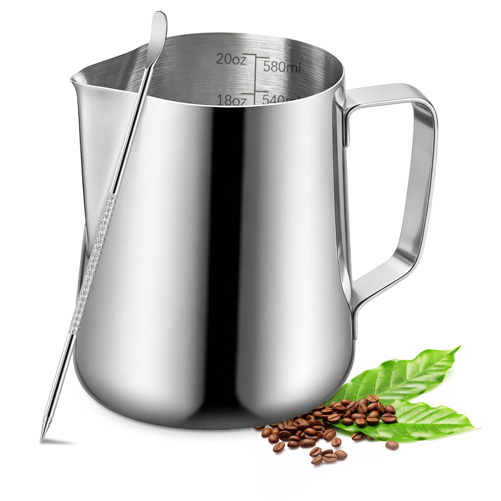 Milk Frothing Pitcher, 600ml (20oz) Milk Frother Cup Stainless Steel Jug Steaming Pitcher, Milk