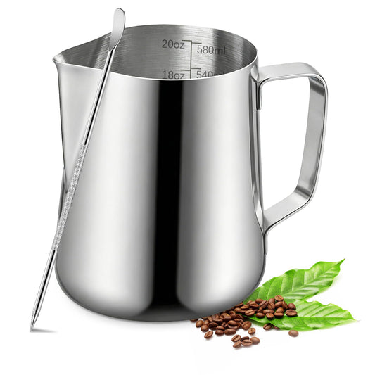 Milk Frothing Pitcher, 600ml (20oz) Milk Frother Cup Stainless Steel Jug Steaming Pitcher, Milk