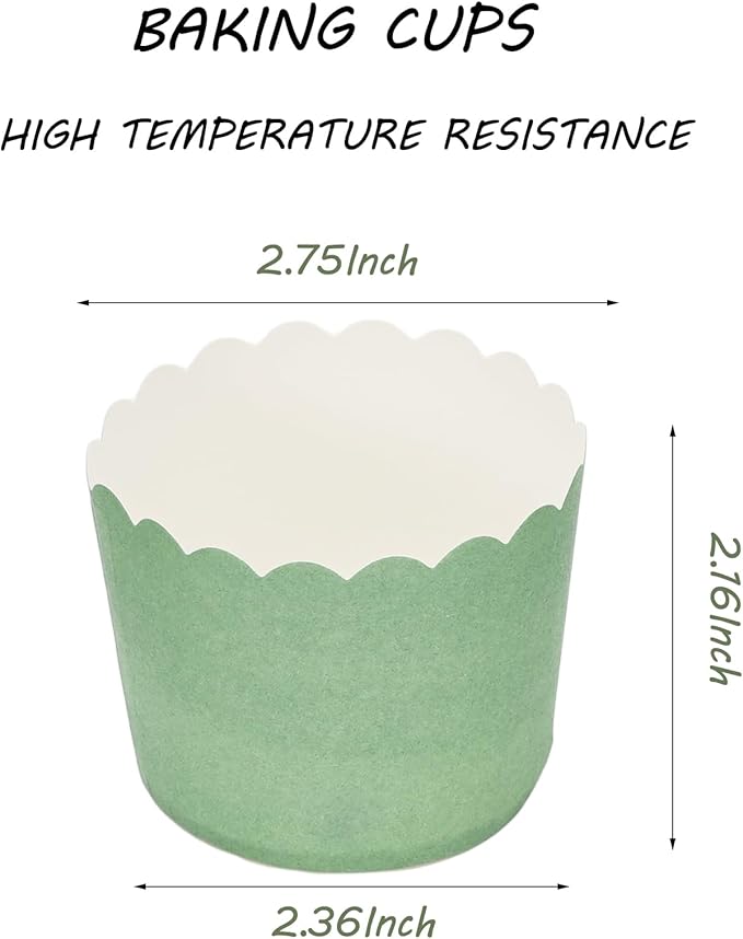 Whaline 120Pcs Sage Green Paper Baking Cups Scalloped Edge Cupcake Wrappers Gradient Green Cupcake Muffin Cases for Wedding Birthday Baby Shower, 3 Colors