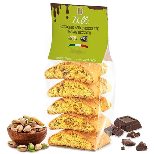 Italian Pistachio and Chocolate Biscotti | Made in Tuscany, Italy | Belli Traditional Semi Soft Biscuits