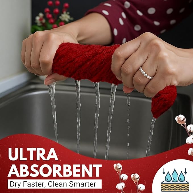 Infinitee Xclusives Premium Kitchen Towels - [Pack of 12] 100% Cotton Kitchen Hand Towels (15 x 25 Inches) - Dish Towels for Kitchen |Passionate Red|