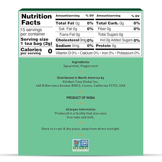 VAHDAM, Pure Mint Herbal Tea (15 Pyramid Tea Bags) Caffeine Free | Blend of Spearmint & Peppermint - Sweet & Minty | Resealable Ziplock Pouch