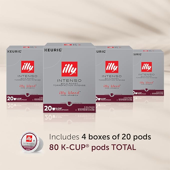 Illy Coffee K Cups - Pods For Keurig Machines – Intenso Dark Roast – Notes of Cocoa & Dried Fruit - Bold, Flavorful & Full-Bodied Flavor - No Preservatives – 20 Count, 4 Pack