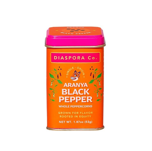 Diaspora Spice Co. Aranya Black Pepper | Single-Origin Whole Black Peppercorns for Grinder Refill | Fresh & Hand-Harvested | 53g Everyday Tin